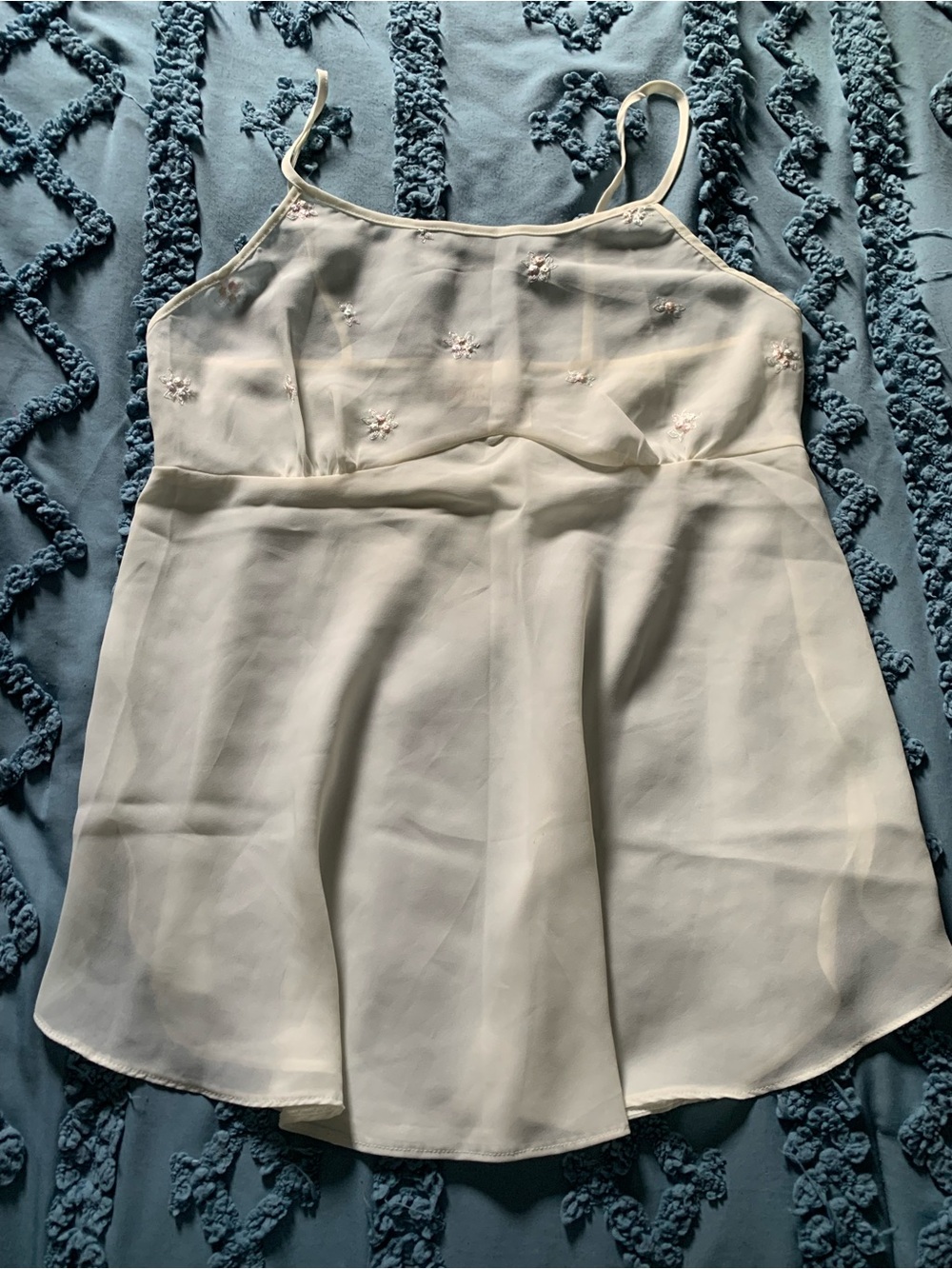 Gilligan & O'Malley Cream Sheer Spaghetti-Strap Embroidered Chemise